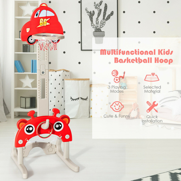 3-in-1 Basketball Hoop for Kids Adjustable Height Playset with Balls-RedCostway Gallery View 3 of 12