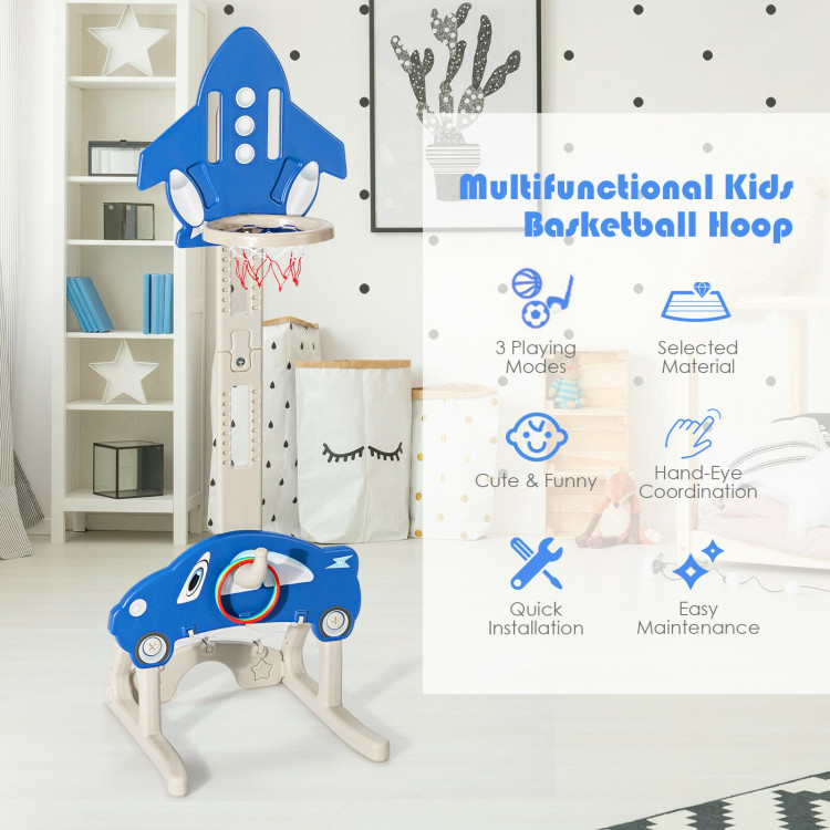 3-in-1 Basketball Hoop for Kids Adjustable Height Playset with Balls-BlueCostway Gallery View 12 of 12