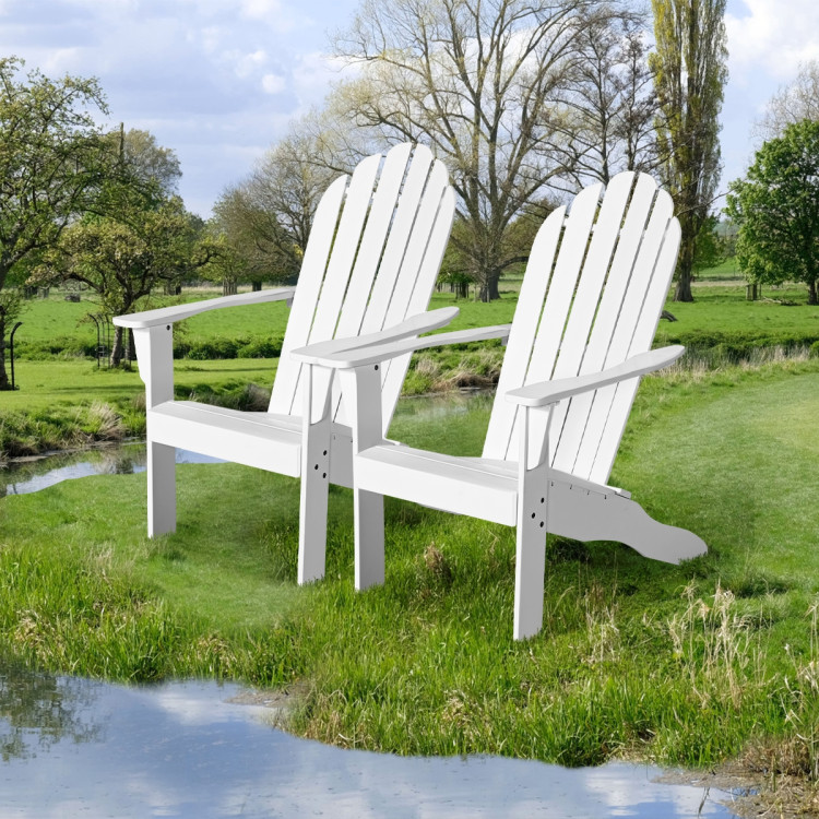 Wooden Outdoor Lounge Chair with Ergonomic Design for Yard and Garden-WhiteCostway Gallery View 16 of 18