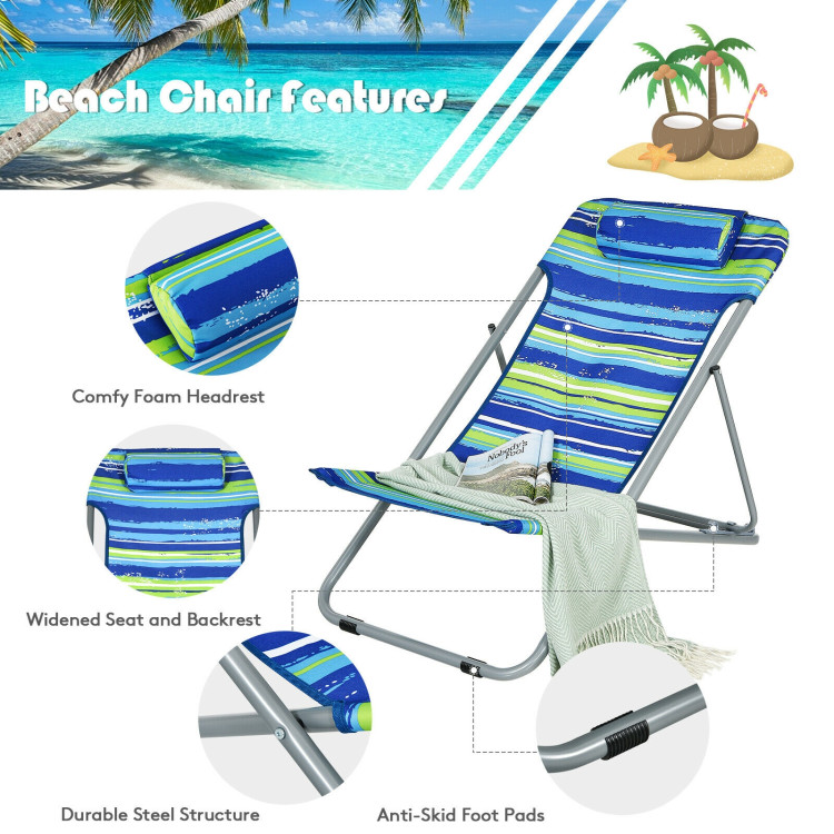 Portable Beach Chair Set of 2 with Headrest -BlueCostway Gallery View 8 of 10