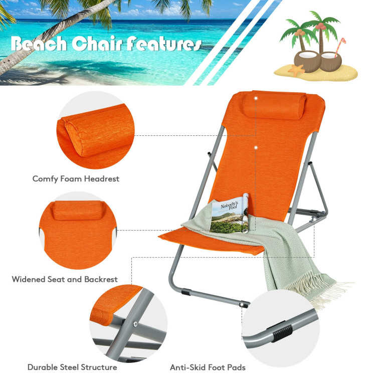 Portable Beach Chair Set of 2 with Headrest -OrangeCostway Gallery View 8 of 10