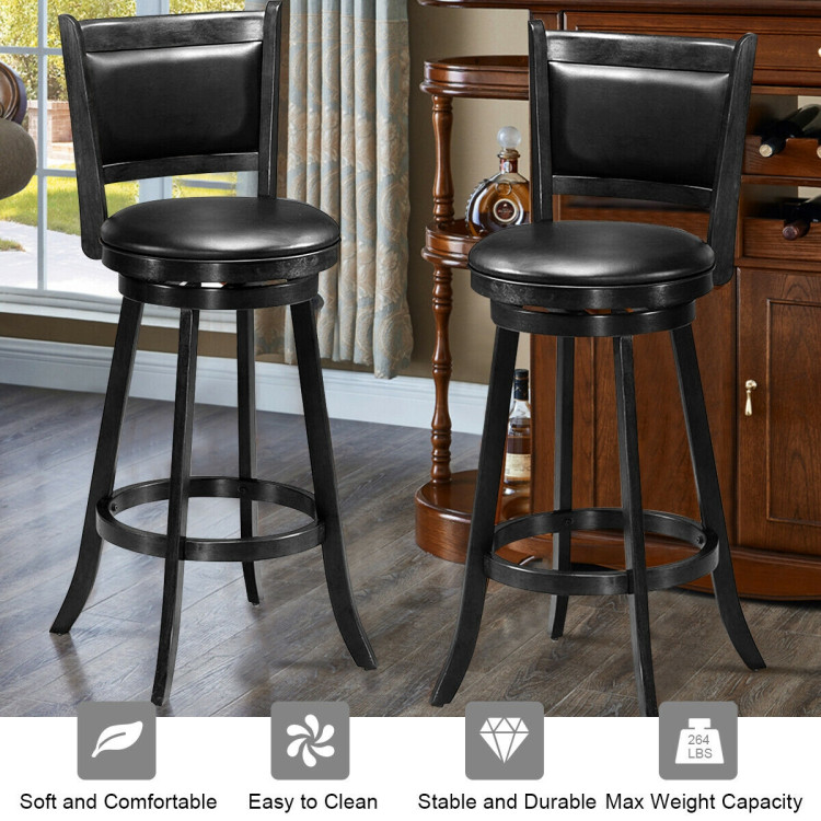Set of 2 29 Inch Swivel Bar Height Stool Wood Dining Chair Barstool-BlackCostway Gallery View 2 of 12