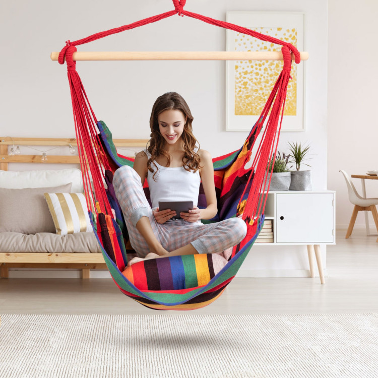 4 Color Deluxe Hammock Rope Chair Porch Yard Tree Hanging Air Swing Outdoor-RedCostway Gallery View 7 of 12