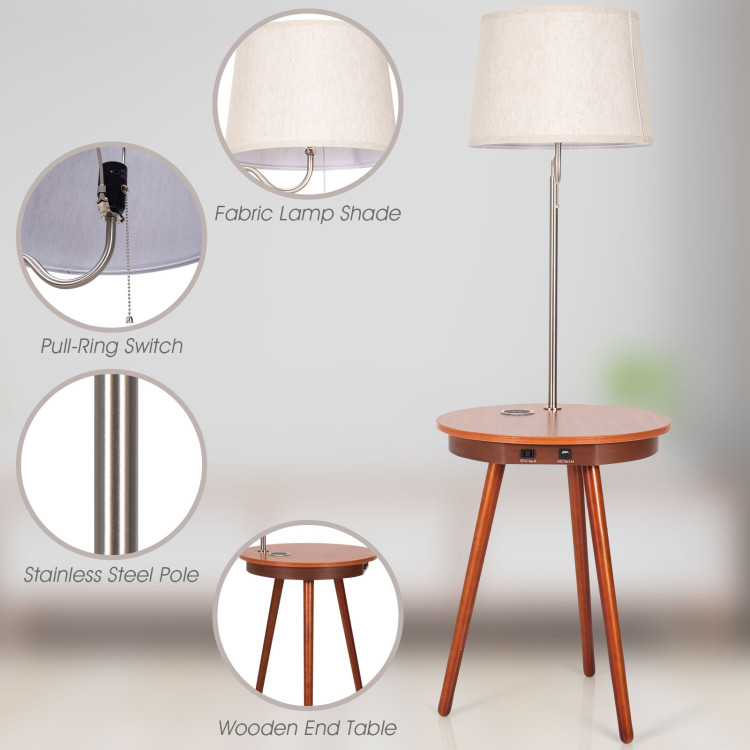 End Table Lamp Bedside Nightstand Lighting with Wireless Charger-BrownCostway Gallery View 11 of 13