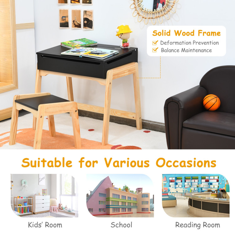 Kids Activity Table and Chair Set with Storage Space for Homeschooling-BlackCostway Gallery View 8 of 9