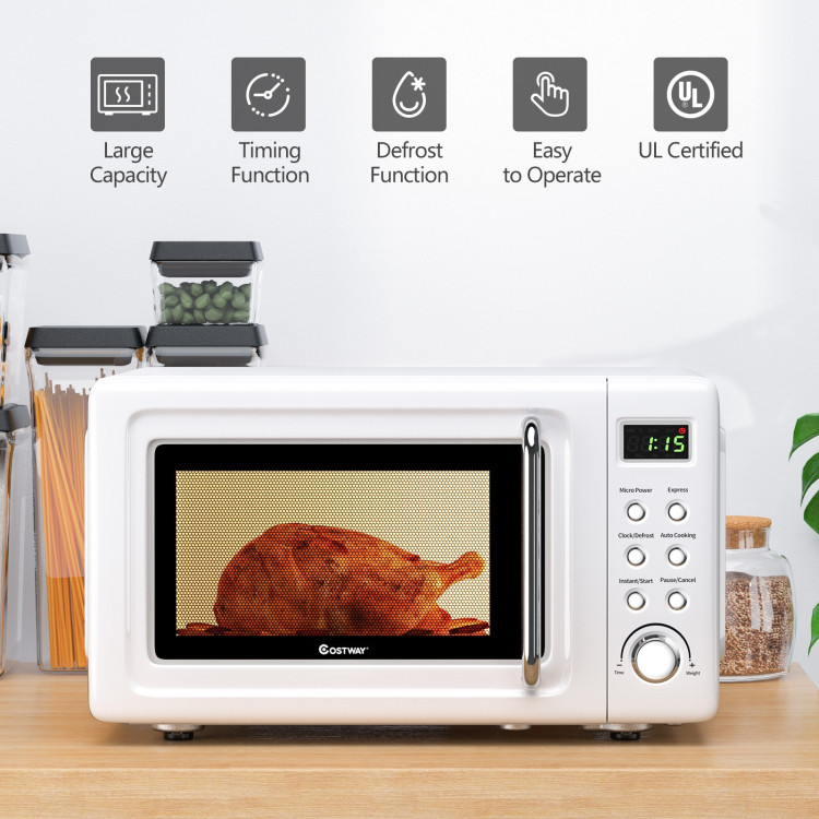 700W Retro Countertop Microwave Oven with 5 Micro Power and Auto Cooking Function-WhiteCostway Gallery View 3 of 12