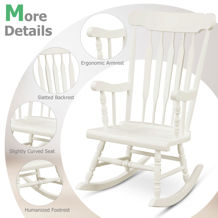 Rocking Chair with Solid Wooden Frame for Garden and Patio-WhiteCostway Gallery View 13 of 13