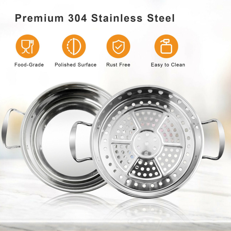 2/3 Tier Stainless Steel Steamer with Handles and Glass Lid-2-TierCostway Gallery View 5 of 9