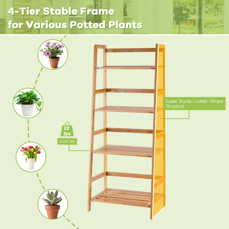4-Tier Bamboo Plant Rack with Guardrails Stable and Space-Saving-NaturalCostway Gallery View 8 of 12