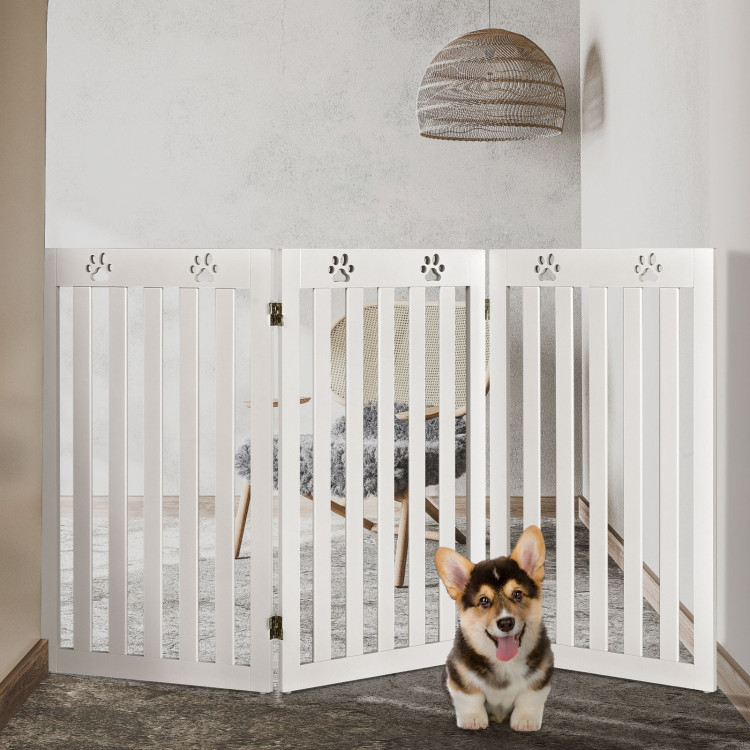 36 Inch Folding Wooden Freestanding Pet Gate Dog Gate with 360° Flexible Hinge-WhiteCostway Gallery View 10 of 15