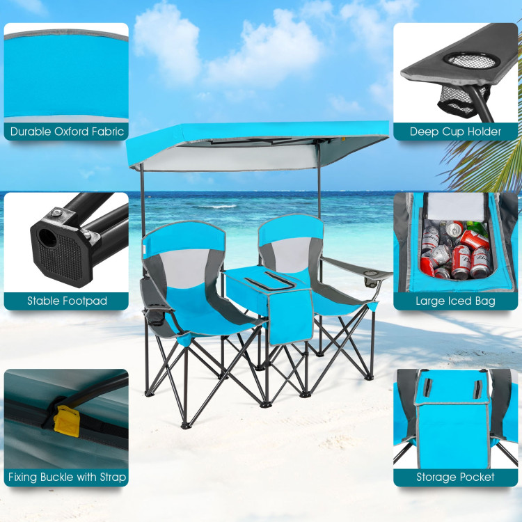 Portable Folding Camping Canopy Chairs with Cup Holder-BlueCostway Gallery View 10 of 12