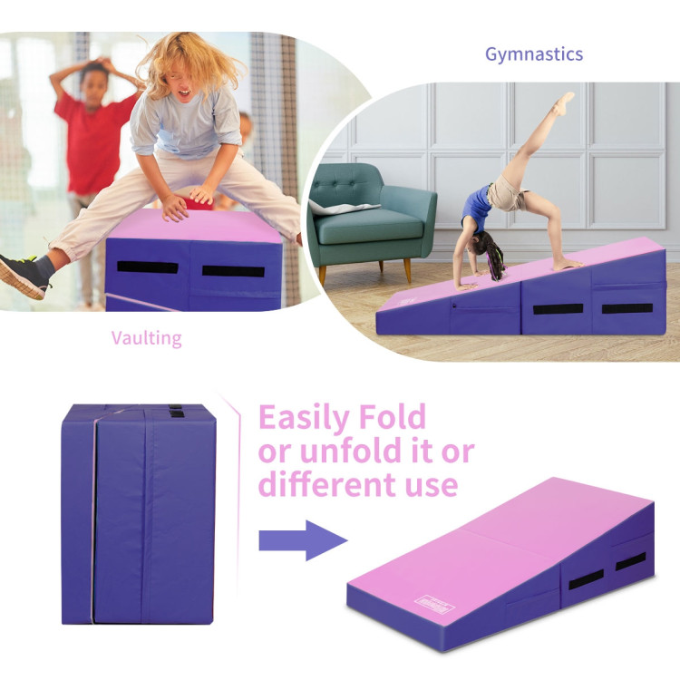 Folding Wedge Exercise Gymnastics Mat with Handles-PurpleCostway Gallery View 10 of 11