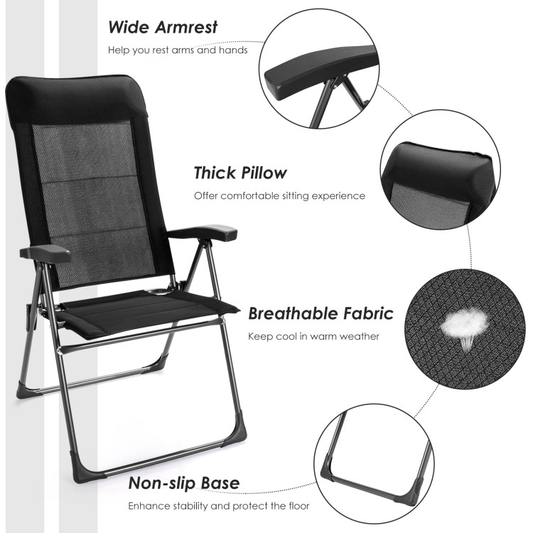 2 Pcs Portable Patio Folding Dining Chairs with Headrest Adjust for Camping -BlackCostway Gallery View 6 of 10