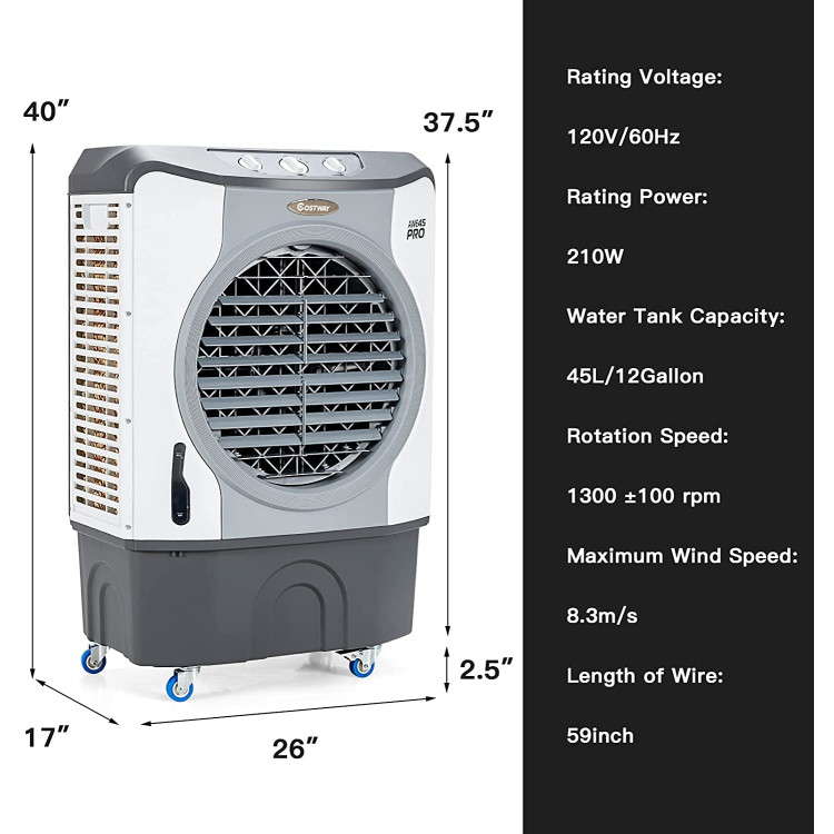 CFM Industrial Evaporative Cooler 4-in-1 Air Cooling Fan 45L Tank-GrayCostway Gallery View 4 of 9