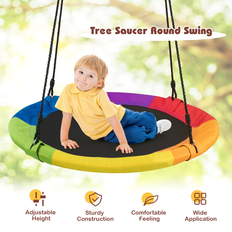 40 Inch 770 lbs Flying Saucer Tree Swing Kids Gift with 2 Tree Hanging Straps-MulticolorCostway Gallery View 2 of 12