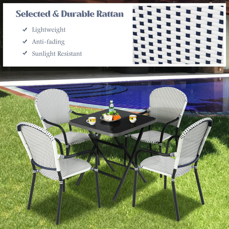 Set of 4 Patio Rattan Stackable Dining Chair with  Armrest for Garden-WhiteCostway Gallery View 2 of 12