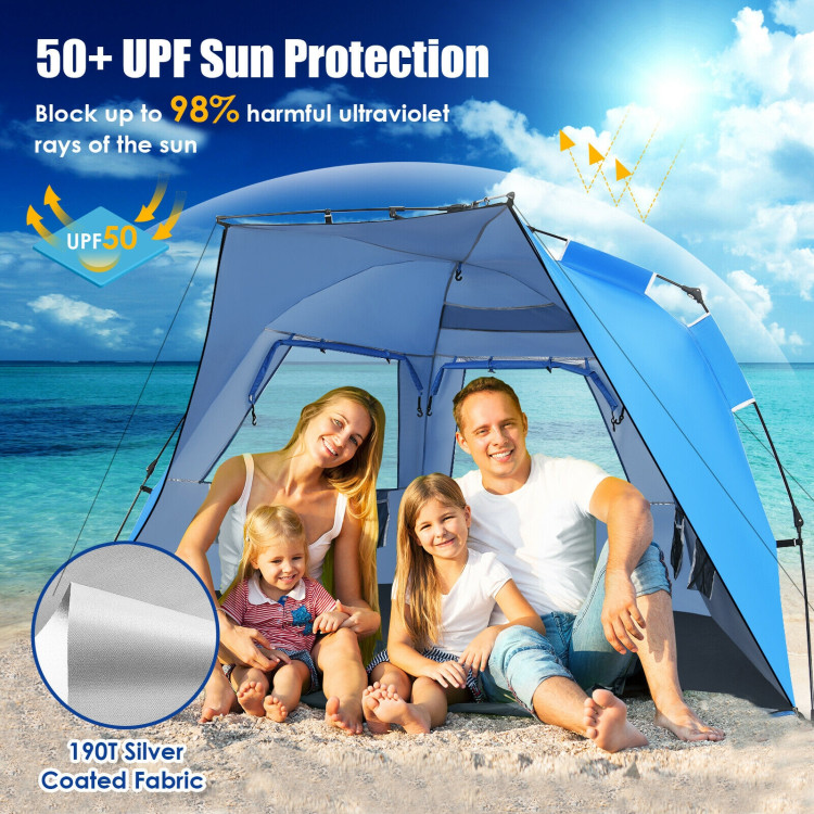 3-4 Person Easy Pop Up Beach Tent UPF 50+ Portable Sun Shelter-BlueCostway Gallery View 2 of 12