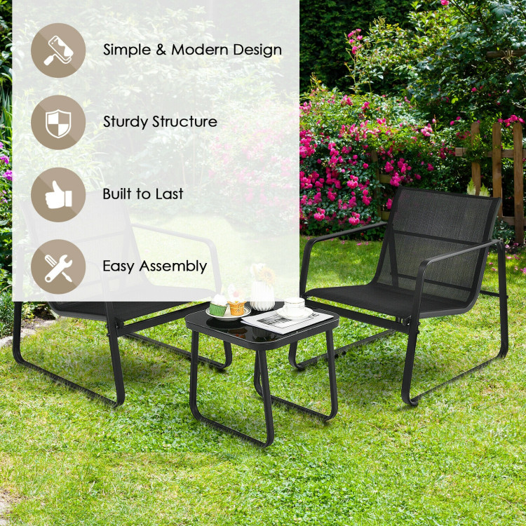 3 Pieces Patio Bistro Furniture Set with Glass Top Table Garden Deck-BlackCostway Gallery View 2 of 11