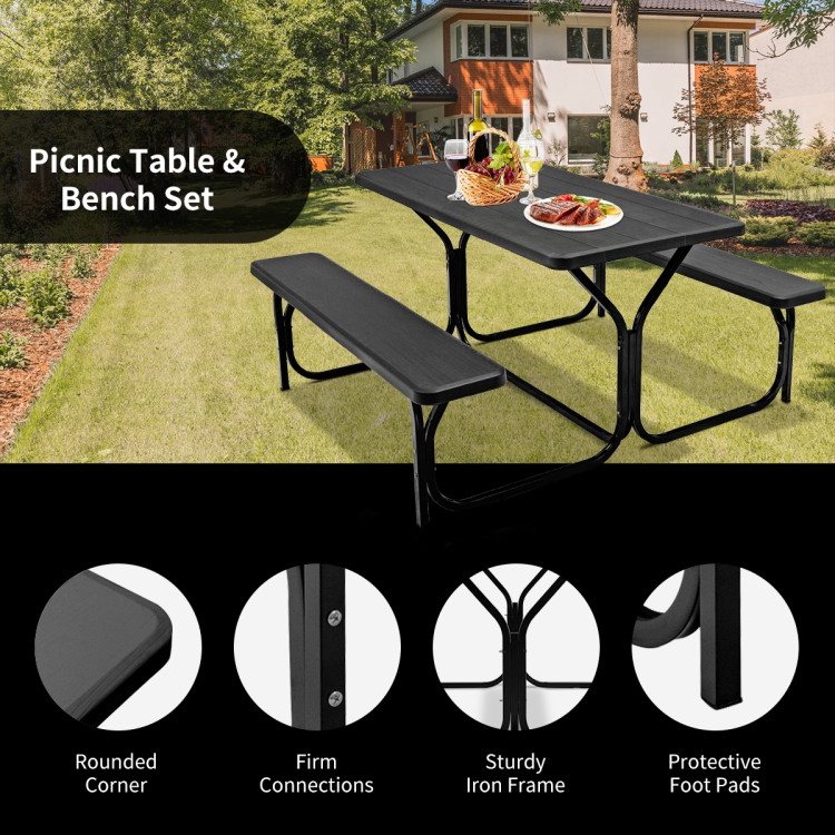 Picnic Table Bench Set for Outdoor Camping -BlackCostway Gallery View 12 of 12