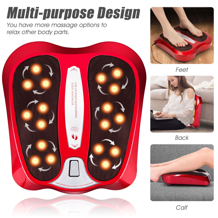 Shiatsu Heated Electric Kneading Foot and Back Massager-RedCostway Gallery View 12 of 12