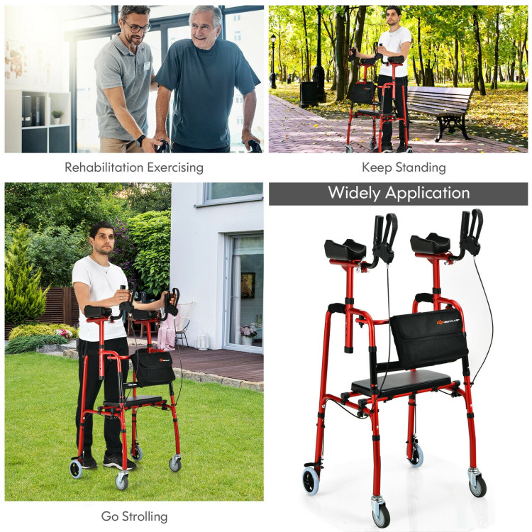  Folding Auxiliary Walker Rollator with Brakes Flip-Up Seat Bag Multifunction-RedCostway Gallery View 12 of 12