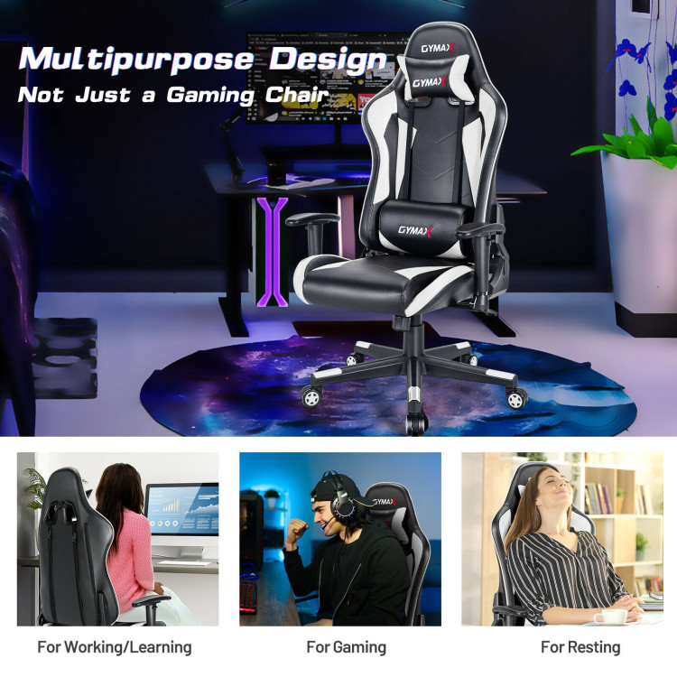 Gaming Chair Adjustable Swivel Racing Style Computer Office Chair-WhiteCostway Gallery View 3 of 12