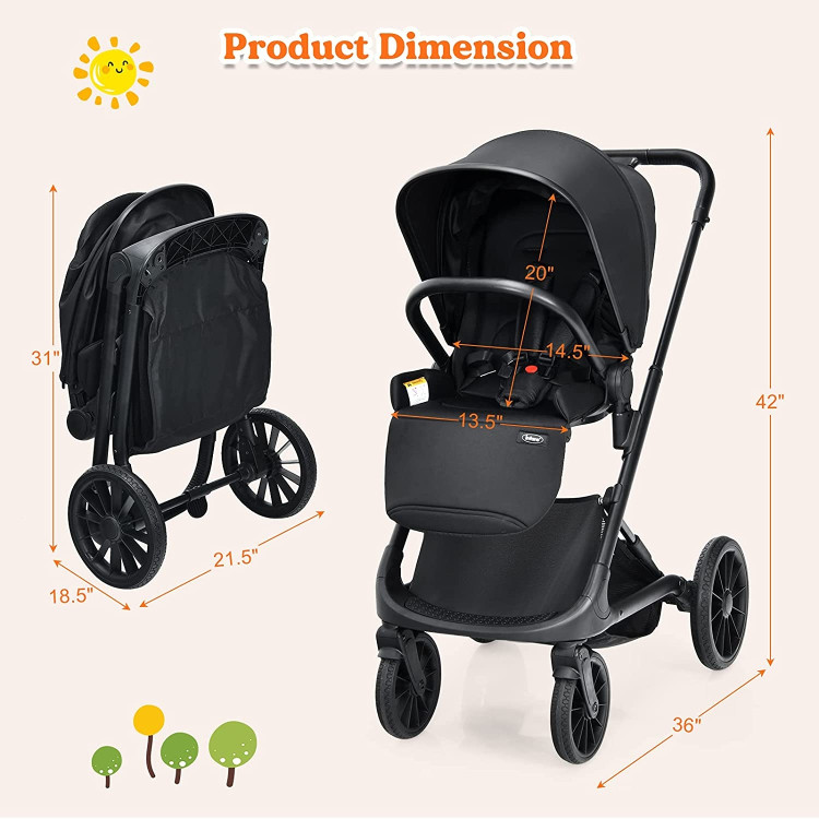2-in-1 Convertible Baby Stroller with Oversized Storage BasketCostway Gallery View 4 of 7
