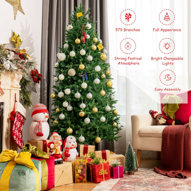 6/7/8 Feet Artificial Christmas Tree with Remote-controlled Color-changing  LED Lights - Costway