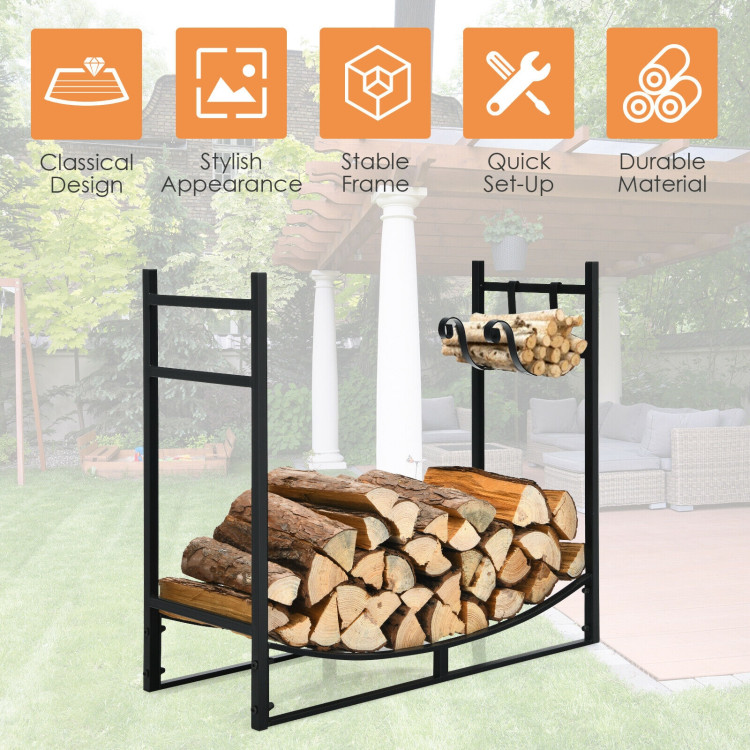 33 Inch Firewood Rack with Removable Kindling Holder Steel Fireplace WoodCostway Gallery View 8 of 12