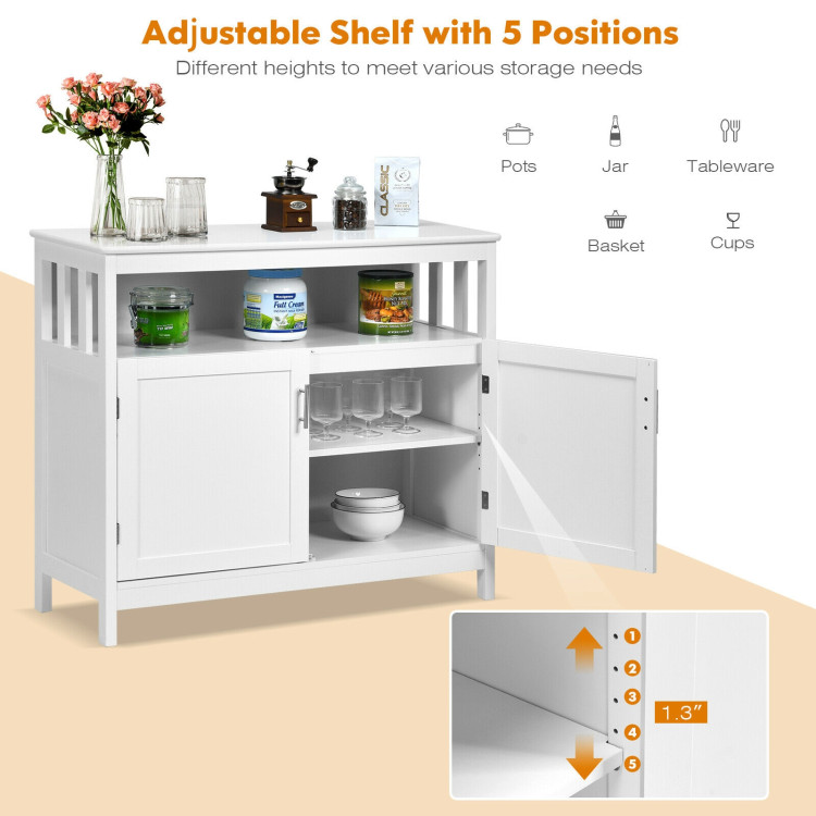 Kitchen Buffet Server Sideboard Storage Cabinet with 2 Doors and Shelf-WhiteCostway Gallery View 5 of 12