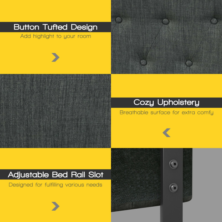 Queen Upholstered Headboard with Adjustable Heights-Dark GrayCostway Gallery View 11 of 11