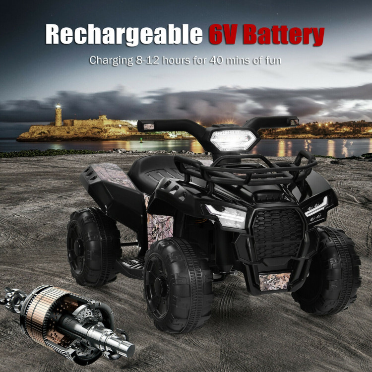 6V Kids ATV Quad Electric Ride On Car with LED Light and MP3-BlackCostway Gallery View 2 of 12