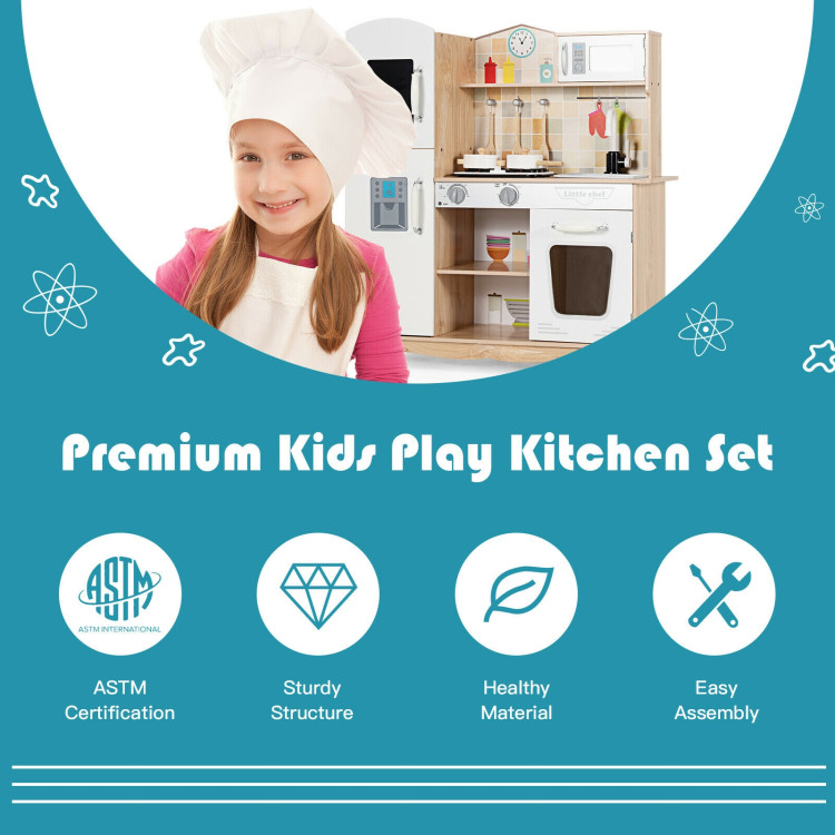 Wooden Kids Pretend Kitchen Playset Cooking Play Toy with Utensils and SoundCostway Gallery View 10 of 12
