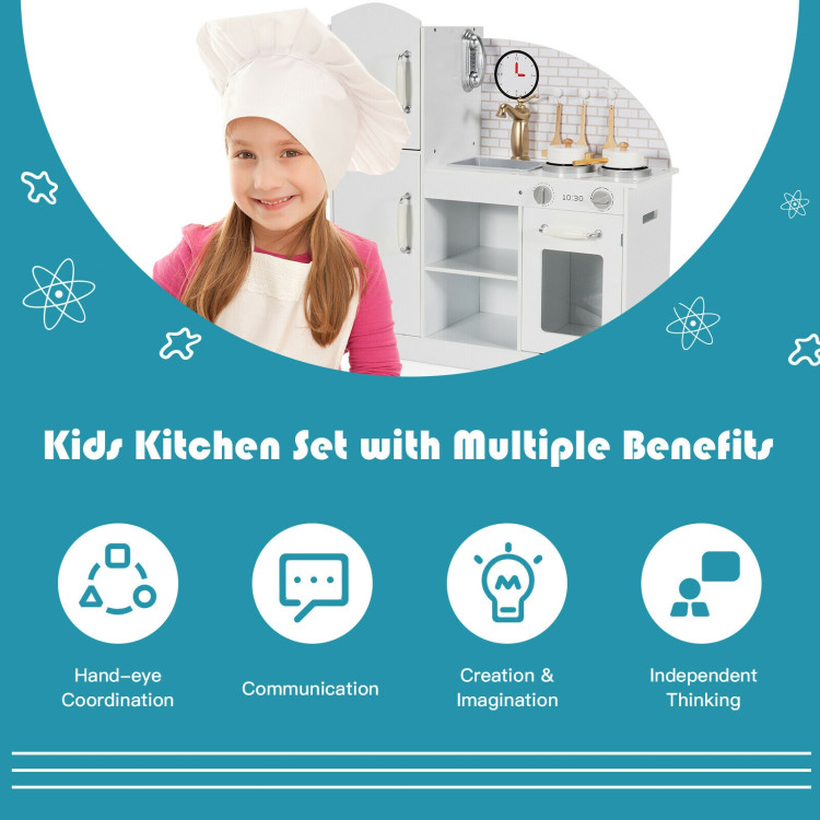 Kids Kitchen Playset Pretend Play Cooking Set with Vivid Faucet and TelephoneCostway Gallery View 3 of 12