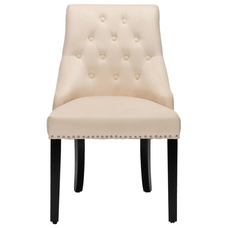 Modern Upholstered Button-Tufted Dining Chair with Naild Trim-BeigeCostway Gallery View 2 of 8