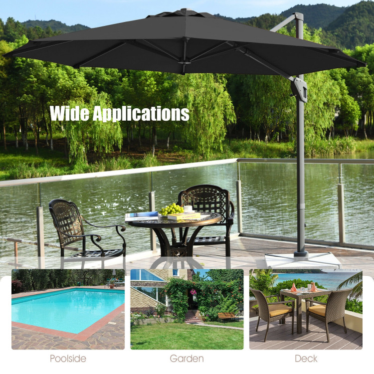 11ft Patio Offset Umbrella with 360° Rotation and Tilt System-GrayCostway Gallery View 9 of 12