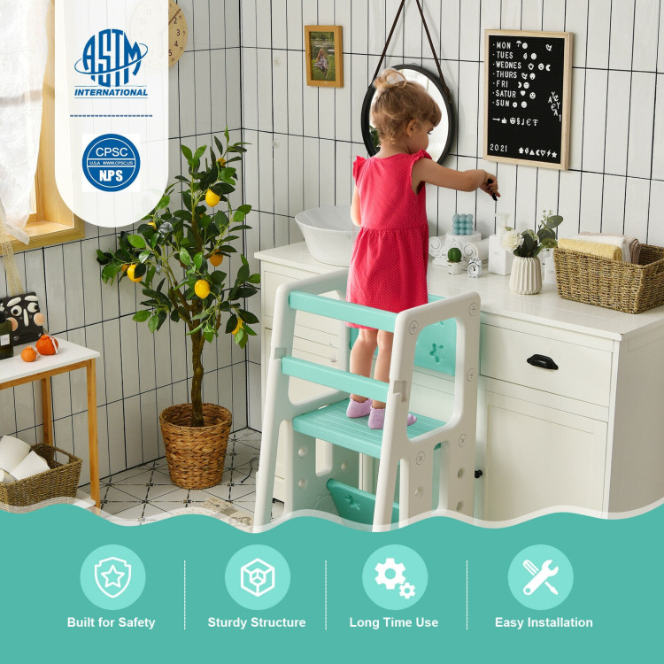 Kids Kitchen Step Stool with Double Safety Rails -GreenCostway Gallery View 3 of 11