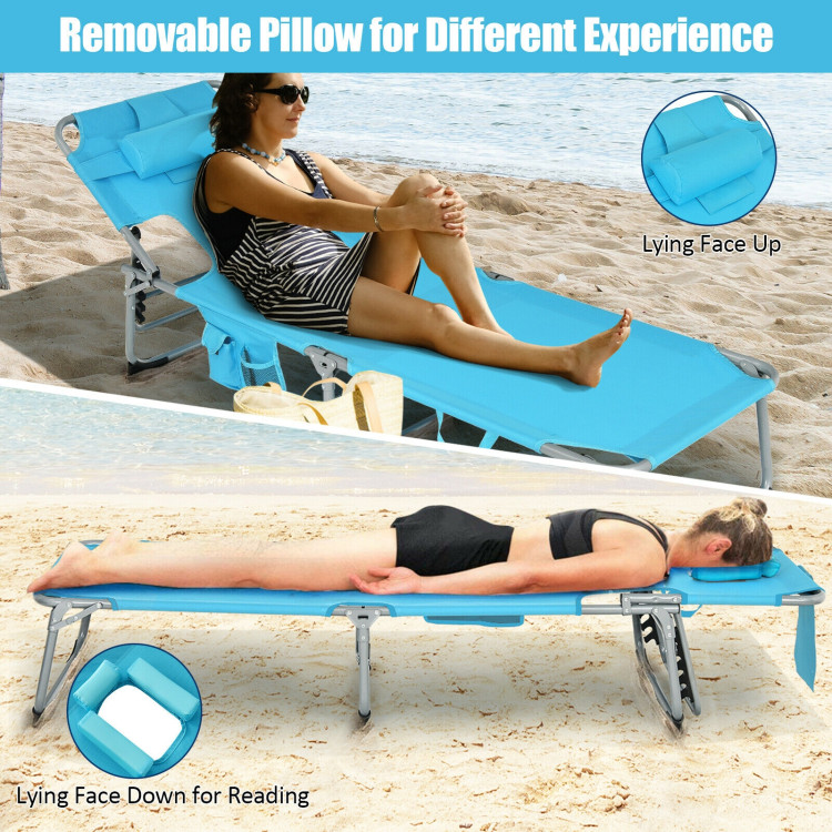 Folding Beach Lounge Chair with Pillow for Outdoor-TurquoiseCostway Gallery View 3 of 9