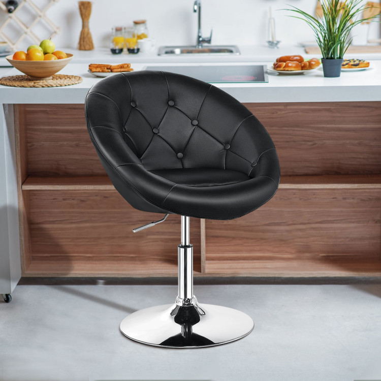 1 Piece Modern Adjustable Swivel Round PU Leather Chair-BlackCostway Gallery View 1 of 12