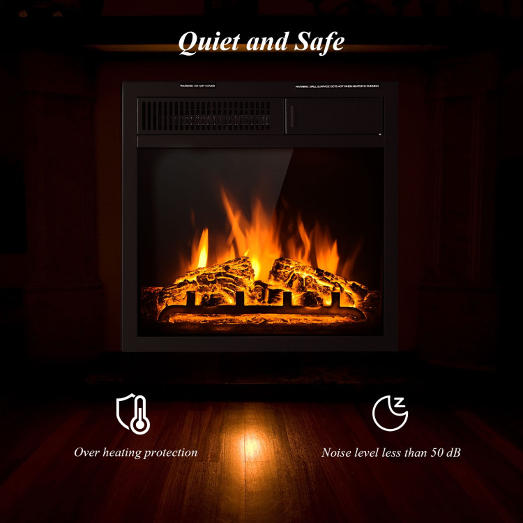 18-Inch Electric Fireplace Insert Freestanding and Recessed Heater Log Flame RemoteCostway Gallery View 8 of 11
