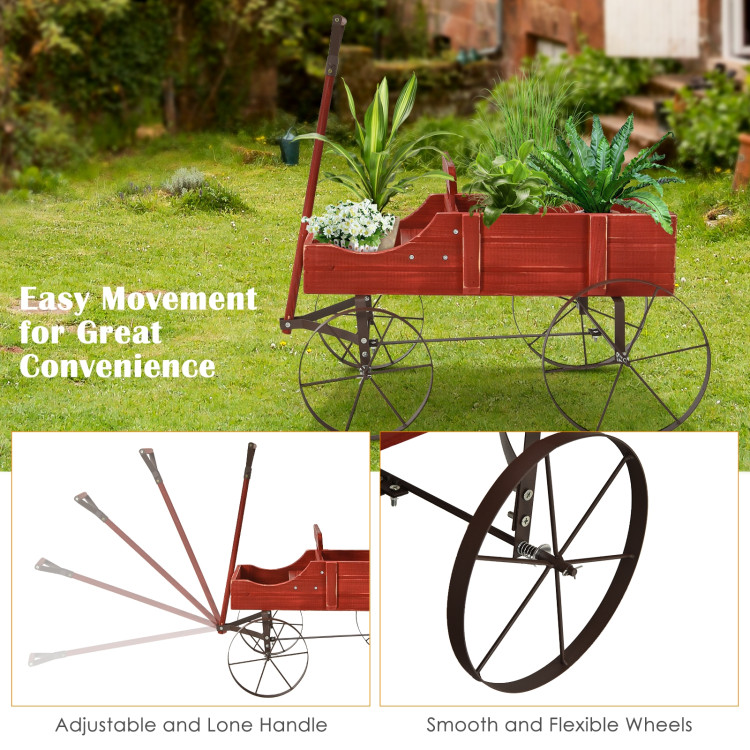 Wooden Wagon Plant Bed With Wheel for Garden Yard-RedCostway Gallery View 9 of 12