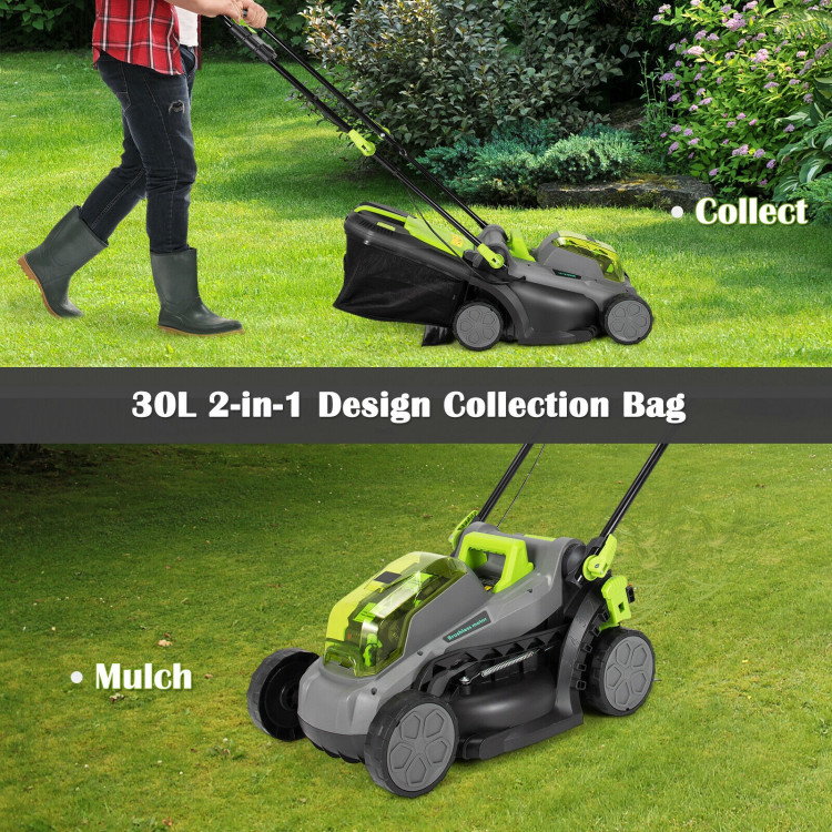 13 Inch Cordless Lawn Mower with Brushless Motor, 4Ah Battery and Charger-GreenCostway Gallery View 7 of 9