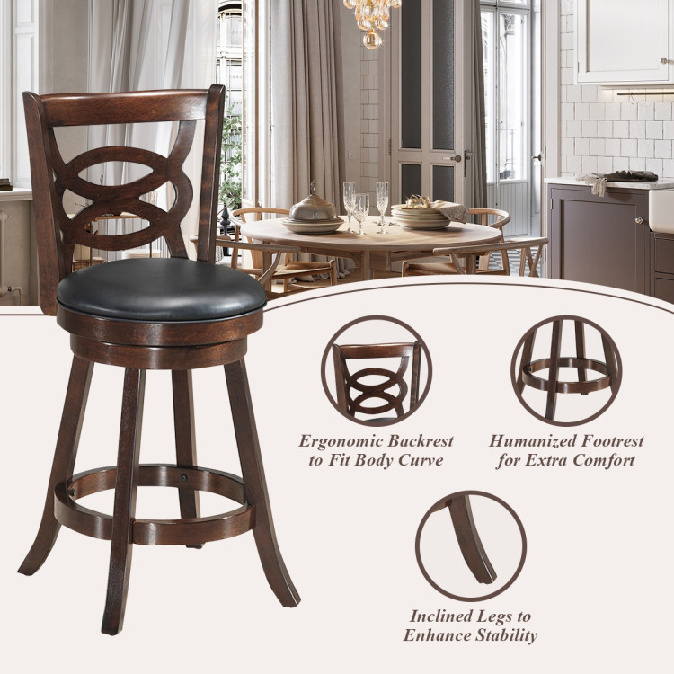 Counter Height Upholstered Espresso Swivel Dining Chair with Cushion Seat-24 InchCostway Gallery View 6 of 13