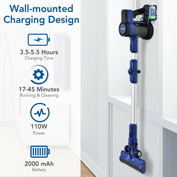 3-in-1 Handheld Cordless Stick Vacuum Cleaner with 6-cell Lithium Battery-BlueCostway Gallery View 7 of 10