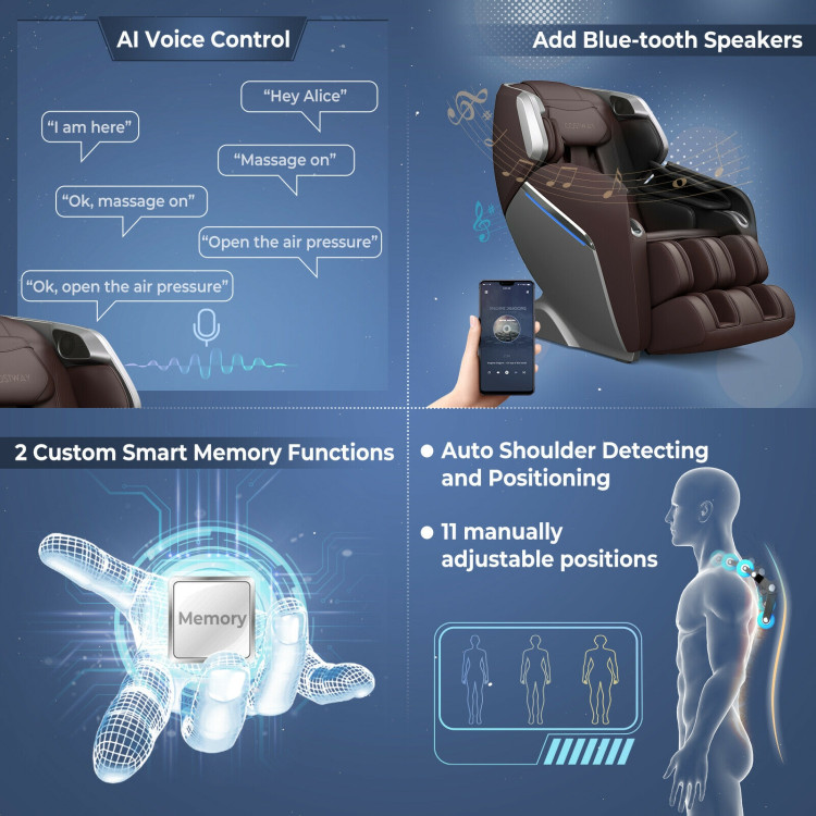 Full Body Zero Gravity Massage Chair with SL Track Voice Control Heat-BrownCostway Gallery View 9 of 12