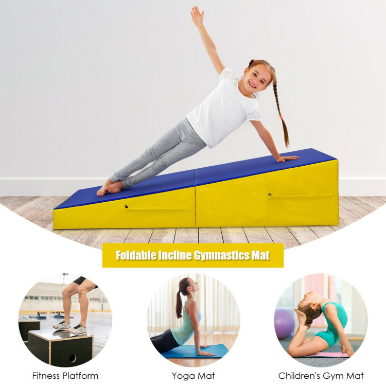 Folding Incline Mat Slope Cheese Gymnastics Gym Exercise YellowCostway Gallery View 2 of 12
