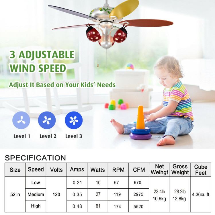 52 Inch Kids Ceiling Fan with Pull Chain ControlCostway Gallery View 11 of 11