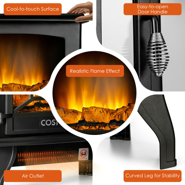 Freestanding Fireplace Heater with Realistic Dancing Flame Effect-BlackCostway Gallery View 9 of 9