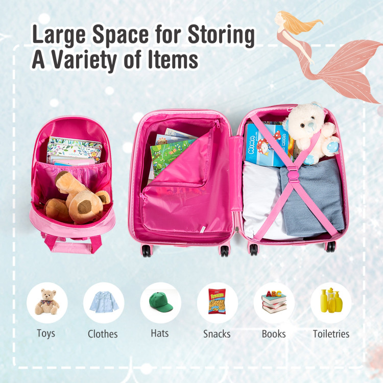 2PC Kids Luggage Set Rolling Suitcase & Backpack-PinkCostway Gallery View 6 of 9