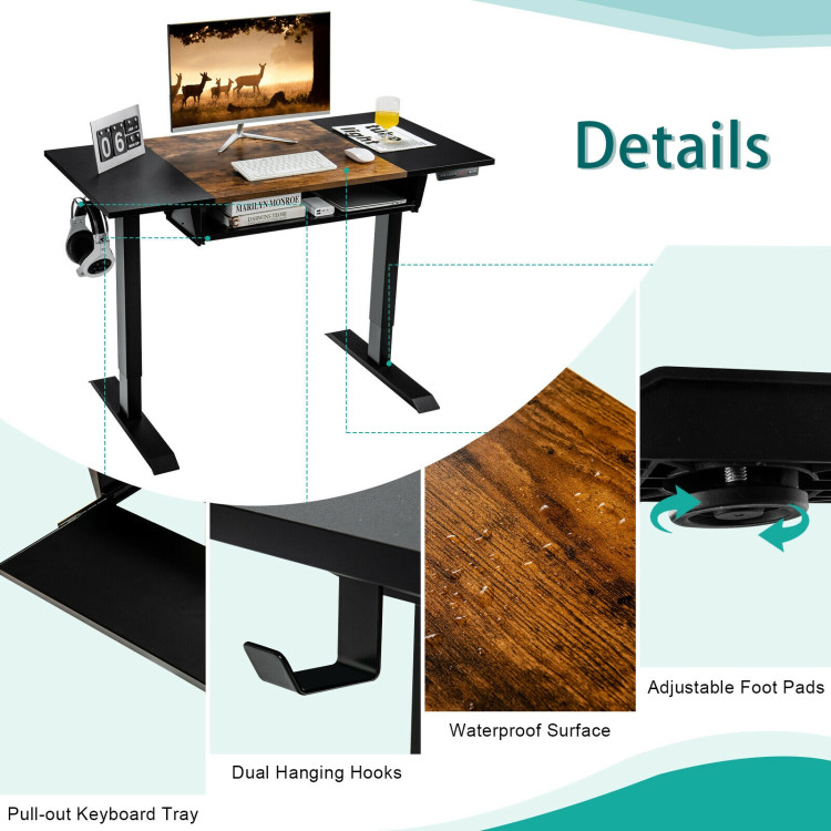 48 Inch Electric Sit to Stand Desk with Keyboard Tray-Rustic BrownCostway Gallery View 10 of 10